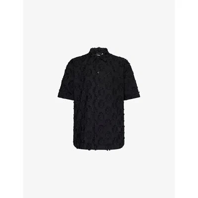 Daily Paper Mens Black Trophy Shield Short-sleeve Cotton Shirt