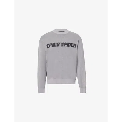 Daily Paper Mens Brand-intarsia Knitted Cotton Jumper Grey