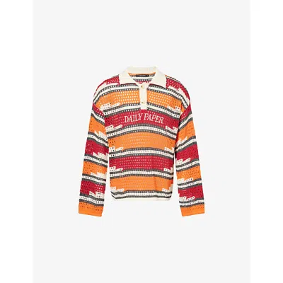 Daily Paper Mens Haute Red Kente Striped Knitted Polo Top In Multi