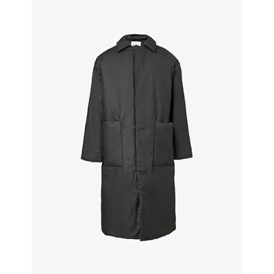 Daily Paper Mens Jet Black Rano Patch-pocket Padded Oversized Cotton Coat
