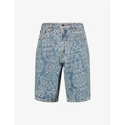 Daily Paper Mens  Jacquard Macrame-printed Denim Shorts