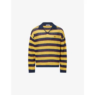 Daily Paper Mens Multi V-neck Crochet-knit Sweater Xl In Yellow