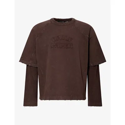 Daily Paper Mens Stacked Long-sleeve Cotton T-shirt Mole Xl In Brown