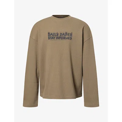 Daily Paper Mens Stay Informed Cotton Top Army Green Xl In Multi