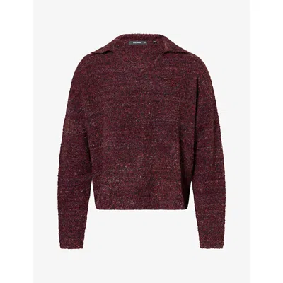 Daily Paper Mens V-neck Teddy Jumper Burgundy