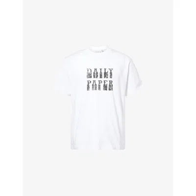 Daily Paper Mens White Blocked Crewneck Cotton-jersey T-shirt