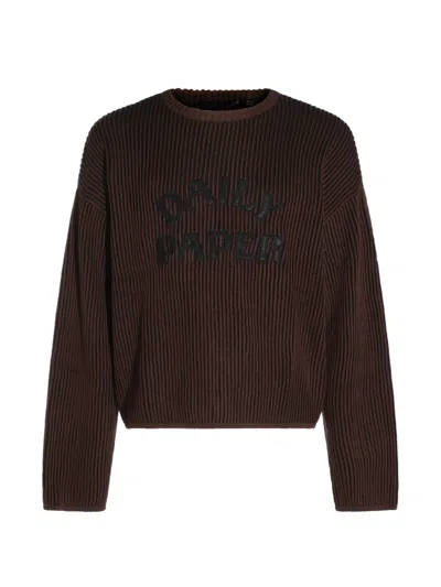 Daily Paper Mole Dias Logo-patch Ribbed-knit Sweater In Brown