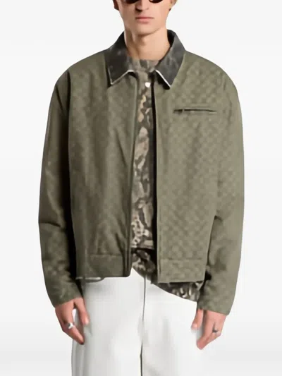 Daily Paper Monogram Leather-collar Jacket In Green