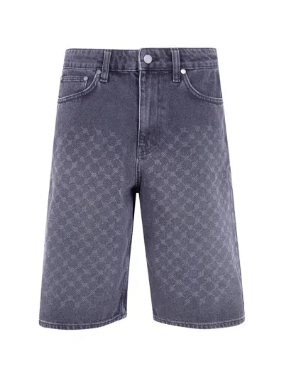 Daily Paper Monogram-pattern Denim Shorts In Blue