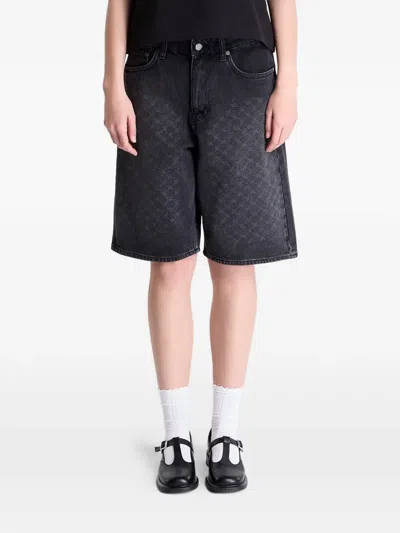 Daily Paper Monogram-pattern Denim Shorts In Black
