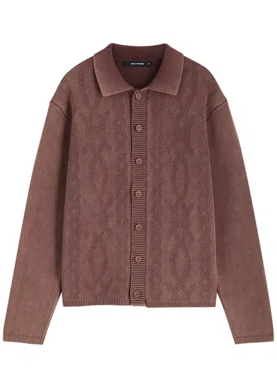 Daily Paper Patterned Intarsia Ribbed Cotton Cardigan In Brown