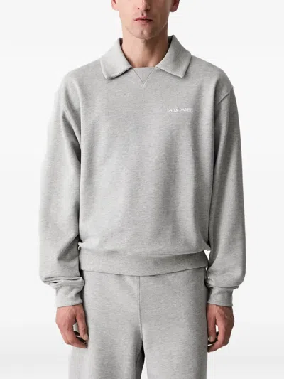 Daily Paper Shirt-collar Chest-artwork Oversized Sweater In Gray