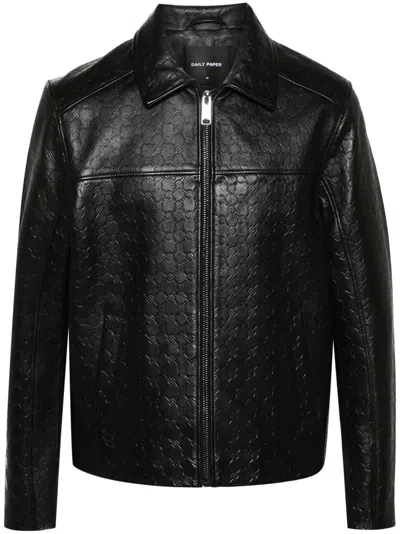 Daily Paper Silence Monogram Leather Jacket In Black