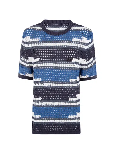 Daily Paper Striped Open-knit T-shirt In Blue