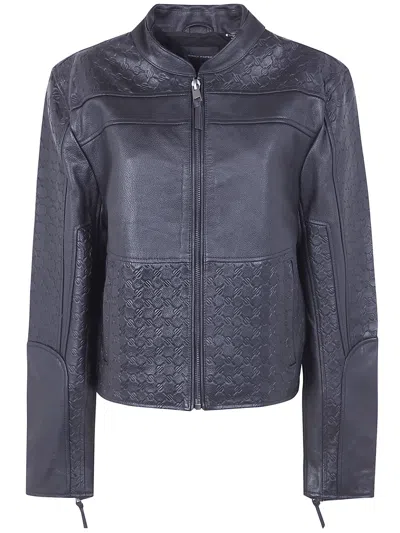 Daily Paper "structured" Leather Jacket In Blue
