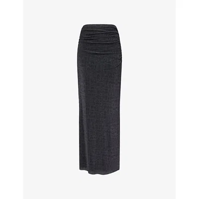 Daily Paper Womens Croc-print Gathered Stretch-mesh Maxi Skirt Black Oyster Xs