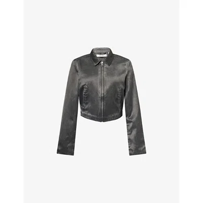 Daily Paper Womens Washed Straight-cut Satin Jacket Black Oyster