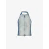 Daily Paper Womens Bleached Halter-neck Denim Top Bleached Denim Xs