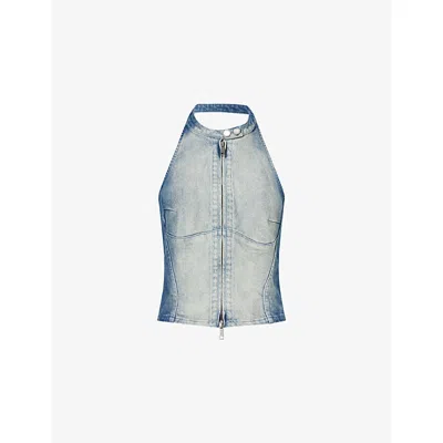 Daily Paper Womens Bleached Halter-neck Denim Top Bleached Denim Xs In Blue