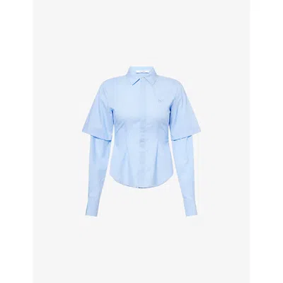 Daily Paper Womens Embroidered-logo Striped Cotton Shirt Blue