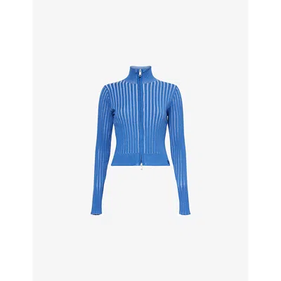 Daily Paper Womens  Logo-patch Long-sleeve Stretch-knit Cardigan In Blue