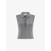 Daily Paper Womens Washed Cut-out Stretch-denim Polo Top Formal Grey
