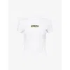 Daily Paper Womens Sticker Brand-print Cap-sleeve Cotton-blend T-shirt White
