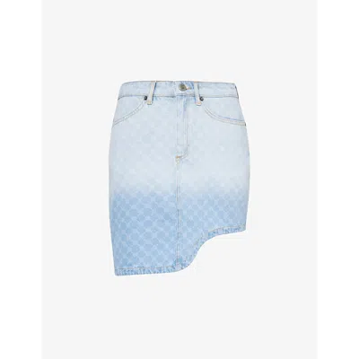 Daily Paper Womens Mid Blue Zella Monogram-print Mid-rise Denim Mini Skirt