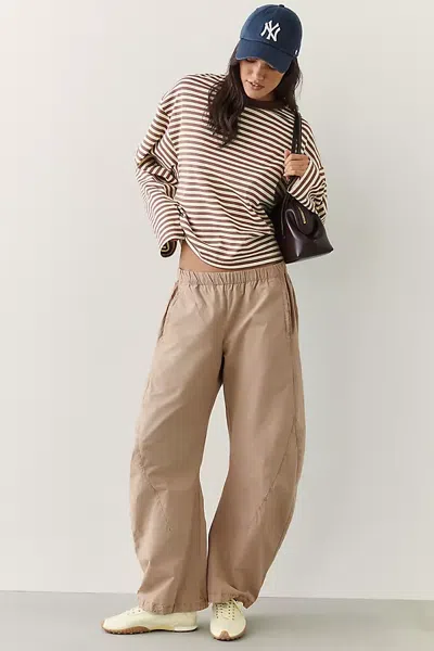 Daily Practice 100% Cotton Barrel Leg Pants In Beige