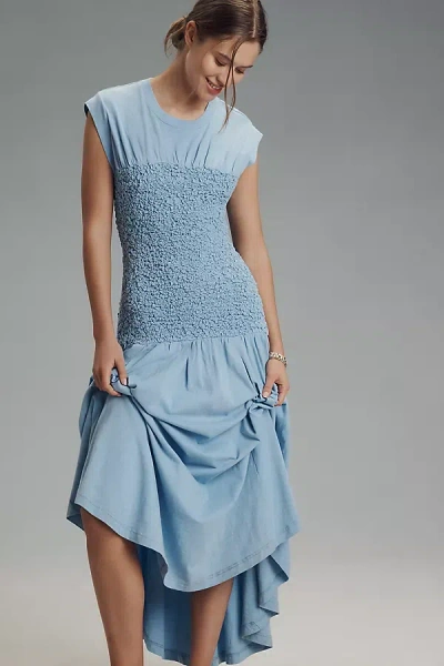 Daily Practice By Anthropologie Daily Practice Deep End Short-sleeve Smocked Midi Dress In Blue