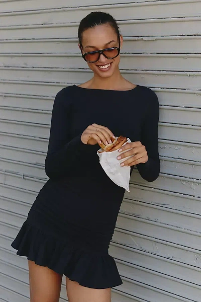 Daily Practice By Anthropologie Daily Practice Drop-waist Long-sleeve Mini Dress In Black