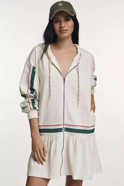 Daily Practice By Anthropologie Daily Practice Front-zip Sweatshirt Varsity Twofer Mini Dress In White