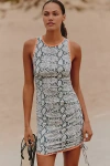 Daily Practice By Anthropologie Daily Practice High-neck Snake Print Ruched Mini Dress In Multi