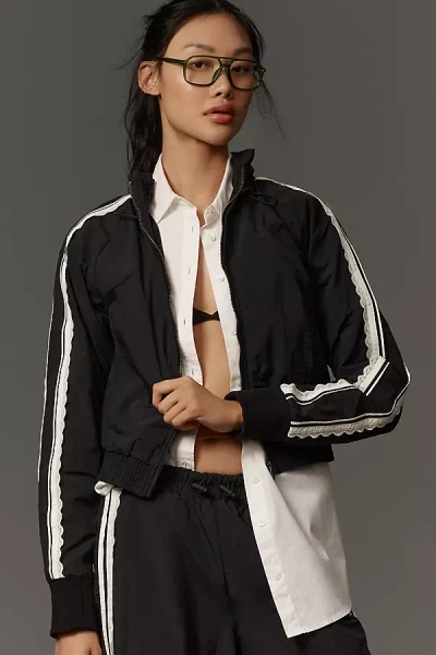 Daily Practice By Anthropologie Daily Practice Lace-trim Track Jacket In Black