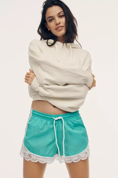 Daily Practice By Anthropologie Daily Practice Long Jump Lace-trim Drawstring Shorts In White