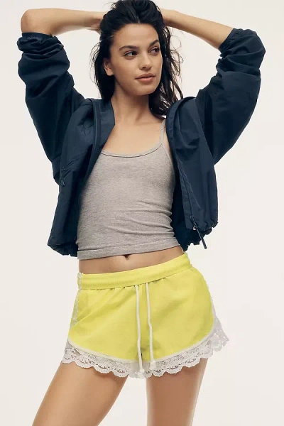 Daily Practice By Anthropologie Daily Practice Long Jump Lace-trim Drawstring Shorts In Blue
