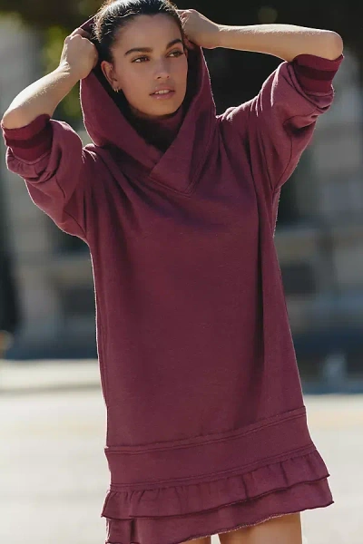 Daily Practice By Anthropologie Daily Practice Long-sleeve Ruffled Mini Dress In Burgundy