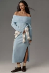 Daily Practice By Anthropologie Daily Practice Off-shoulder Foldover Midi Sweater Dress In Blue