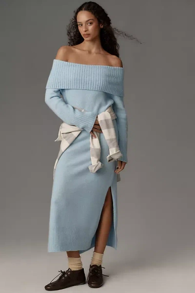 Daily Practice By Anthropologie Daily Practice Off-shoulder Foldover Midi Sweater Dress In Blue