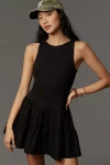 Daily Practice By Anthropologie Daily Practice Rib Tank Drop-waist Twofer Mini Dress In Black