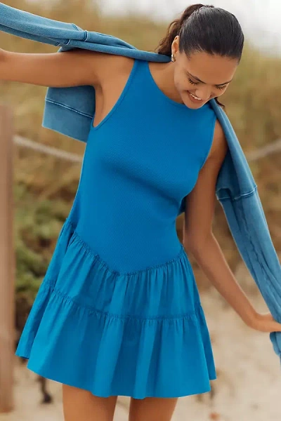 Daily Practice By Anthropologie Daily Practice Rib Tank Drop-waist Twofer Mini Dress In Blue