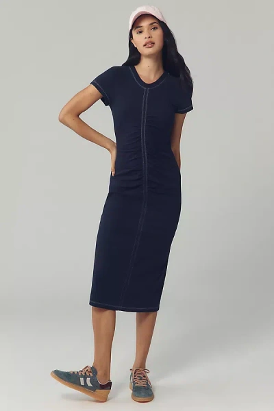 Daily Practice By Anthropologie Daily Practice Short-sleeve Gathered Midi Dress In Blue