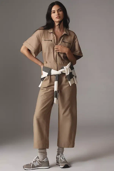 Daily Practice By Anthropologie Daily Practice Short-sleeve Utility Jumpsuit In Beige