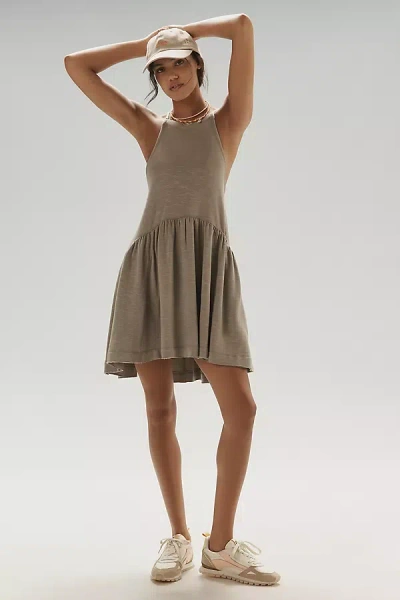 Daily Practice By Anthropologie Daily Practice Sleeveless Flounce Drop-waist Mini Dress In Green