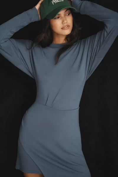 Daily Practice By Anthropologie Long-sleeve Asymmetrical Mini Dress In Blue  | ModeSens