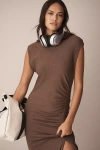 Daily Practice By Anthropologie Mock-neck Ruched Midi Dress In Brown