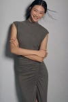 Daily Practice By Anthropologie Mock-neck Ruched Midi Dress In Green