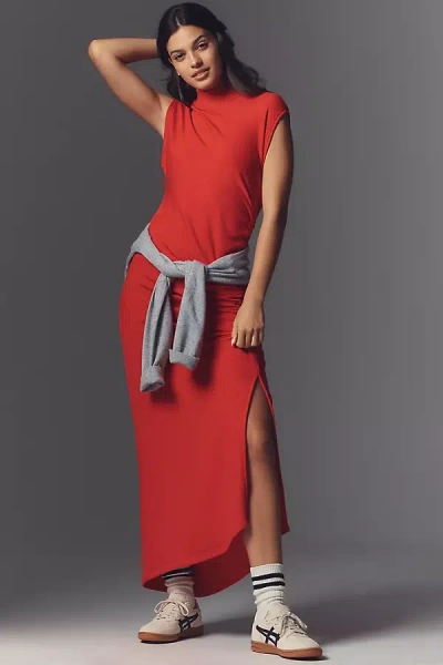 Daily Practice By Anthropologie Mock-neck Ruched Midi Dress In Red