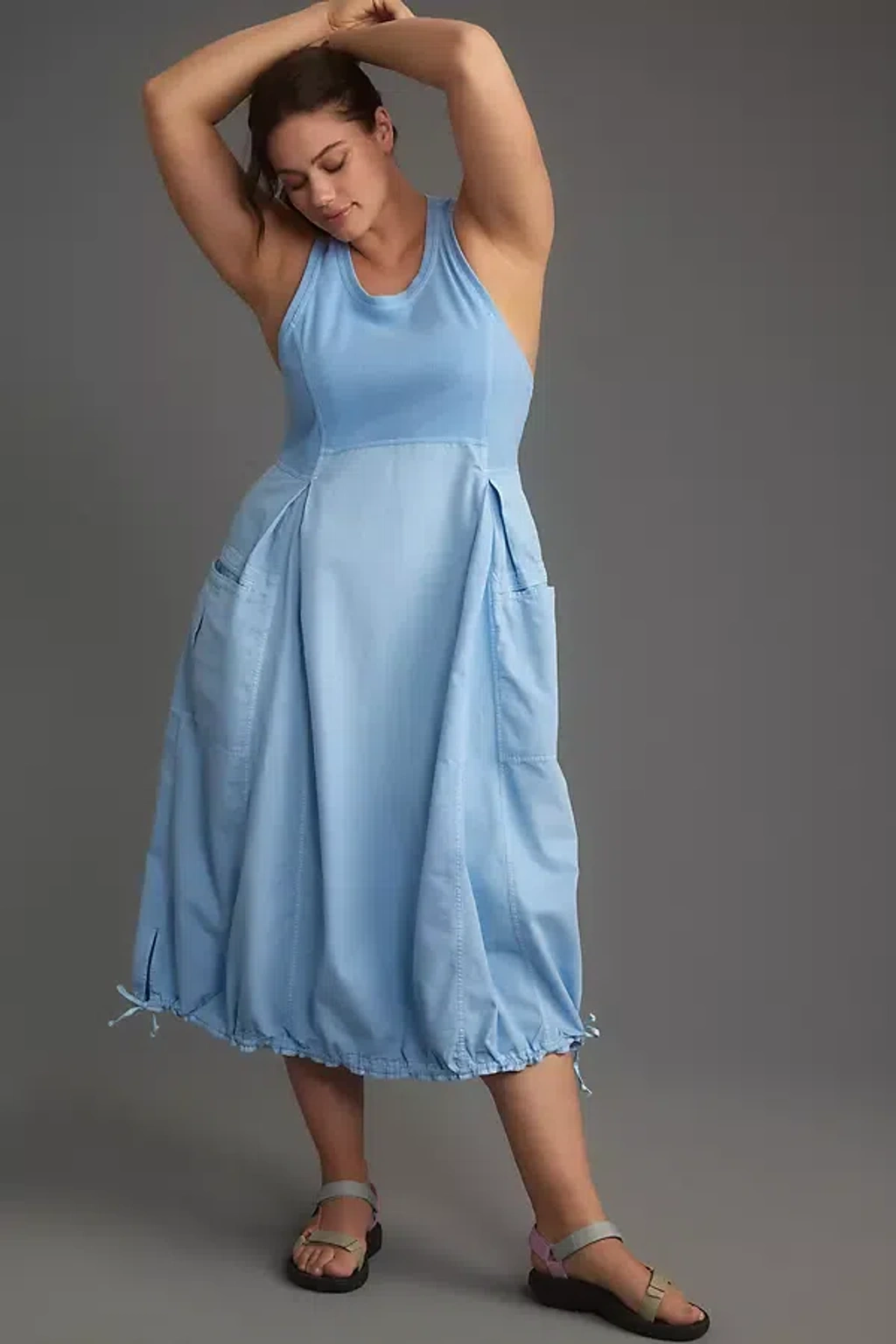 anthropology blue dress Anthropologie Blue Eyelet Button Up Dress with Slip- Size L main image 0