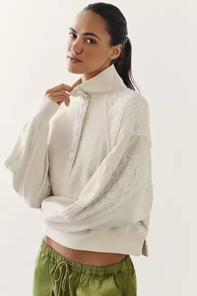 Daily Practice Cotton Blend Lace Funnel Neck Sweatshirt In Ivory
